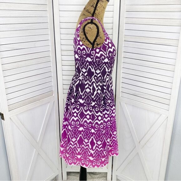 Ann Taylor Ombre Ikat Tribal Print Fit Flare Dress Pink Purple 0 Sleeveless - Picture 4 of 14